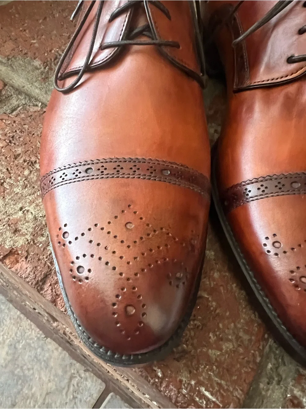 Santoni Cognac Leather Cap-Toe Derby Oxfords with Broguing